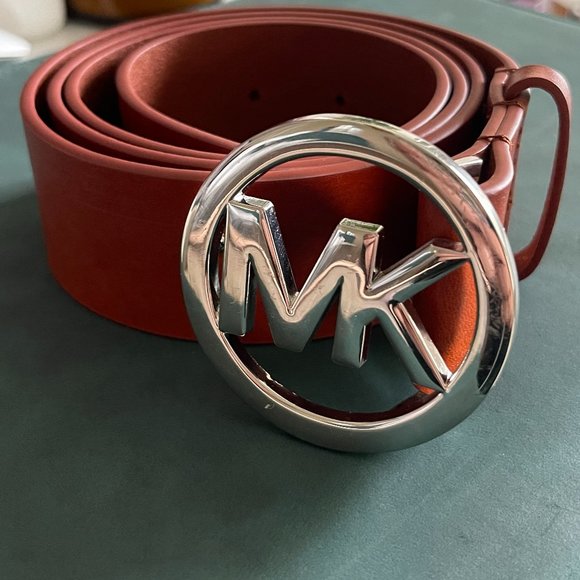 Michael Kors Genuine Leather Brown Belt with Silver MK Buckle - Picture 7 of 8